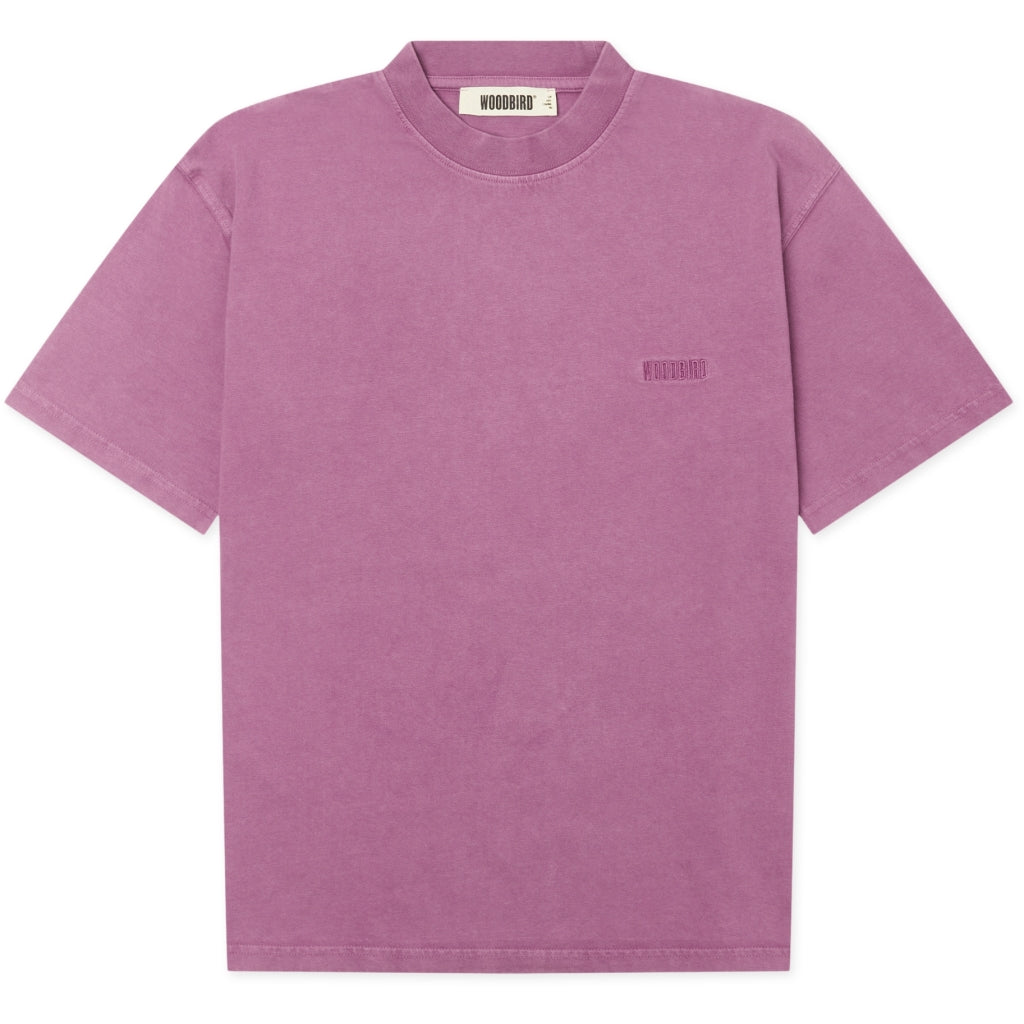 balo tee washed purple van woodbird, flatlay vooraanzicht met logo op de borst