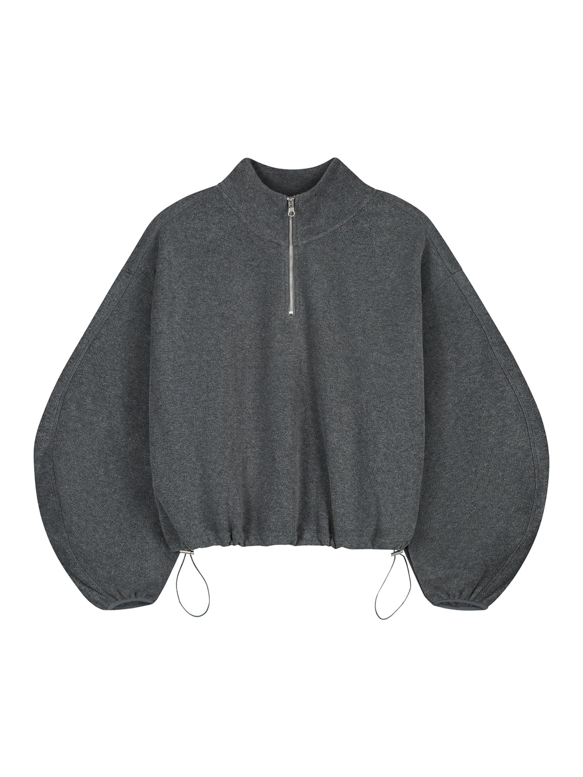 flatlay van de dark grey fleece sweater met 3/4 ritssluiting