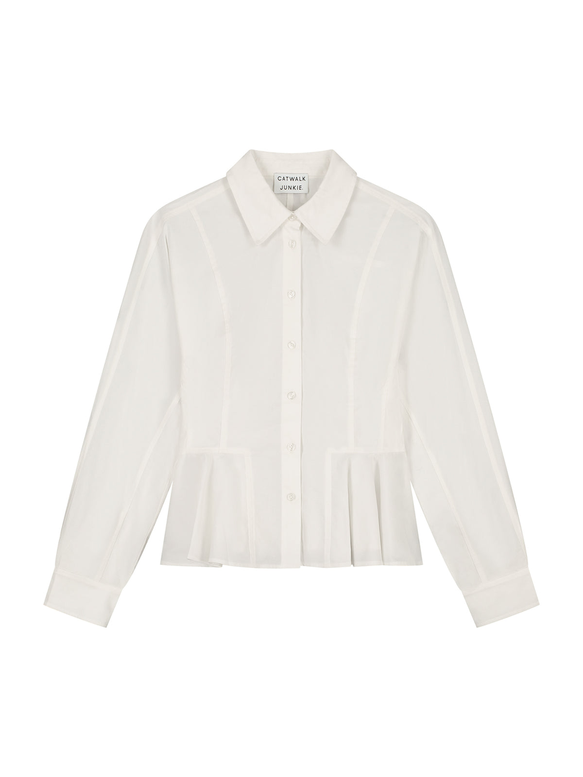 flatlay van de peplum blouse met kraag en pliséwerking onderaan