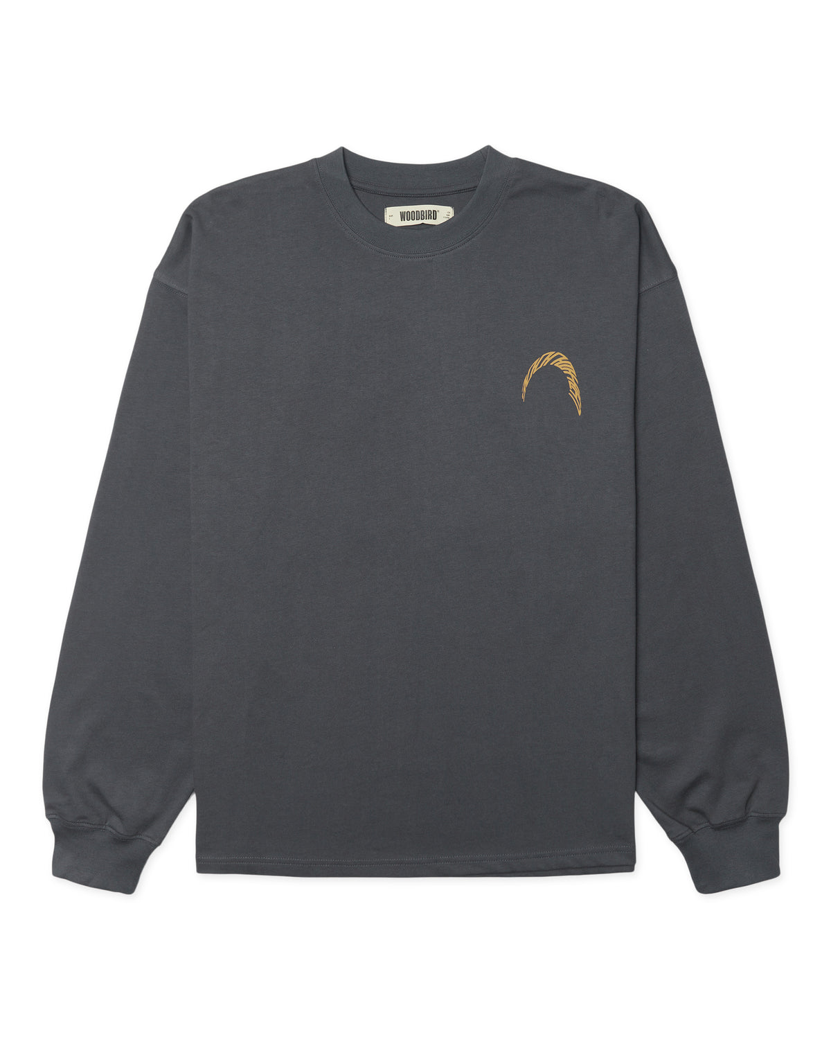 flatlay van de longsleeve met crew neck en logo op de borst