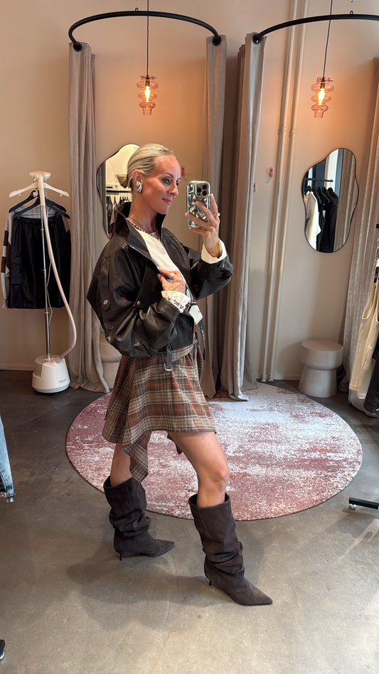 Brown checked skirt