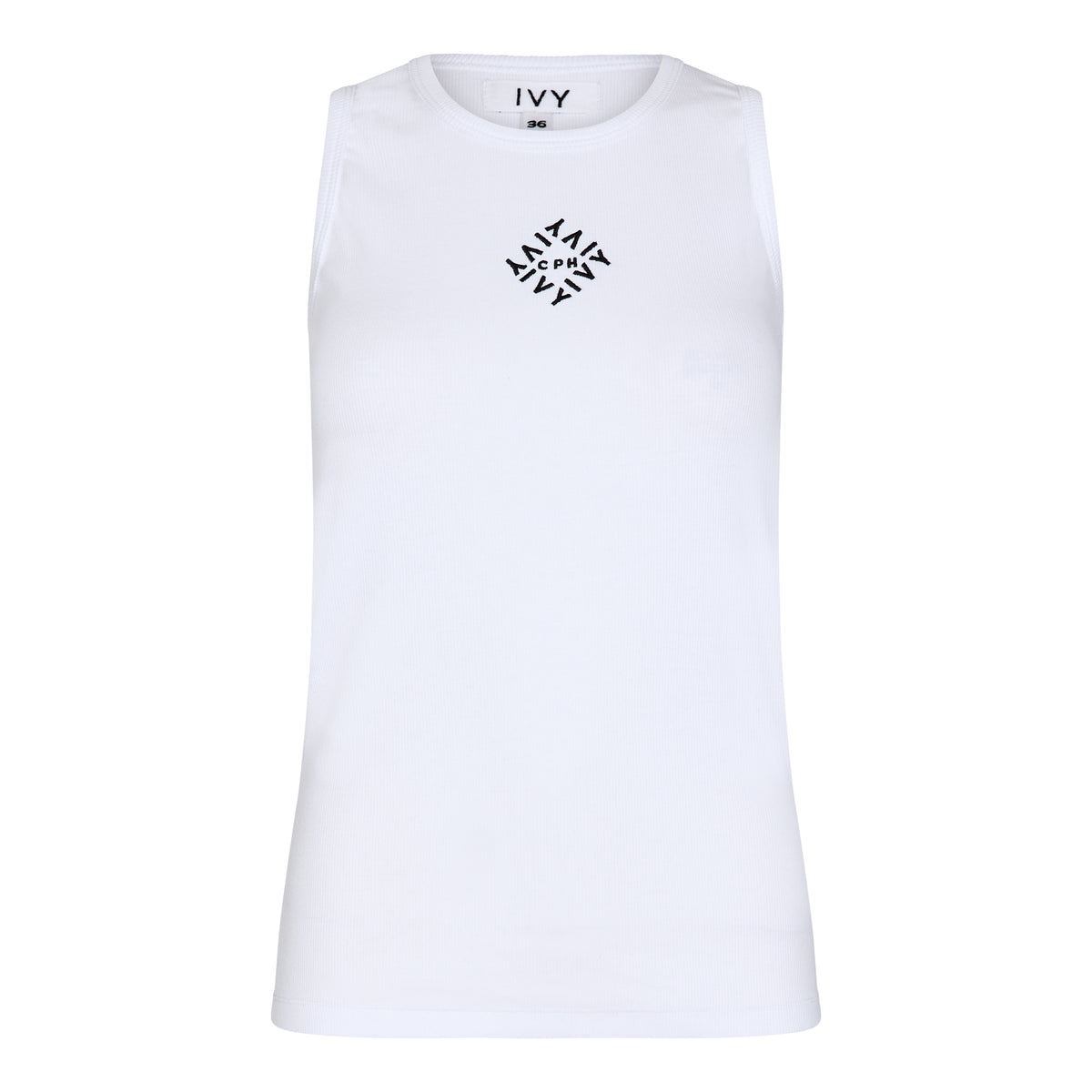 rita tanktop white van ivy copenhagen, flatlay met logo op de borst
