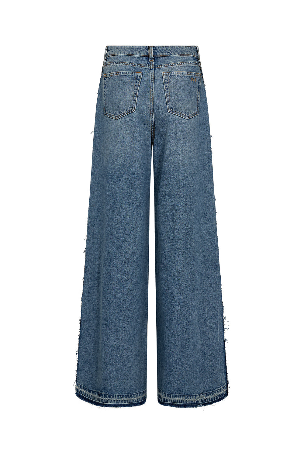 achterkant van de funky tyla jeans, rechte wijde pijpen en gerafelde zoom
