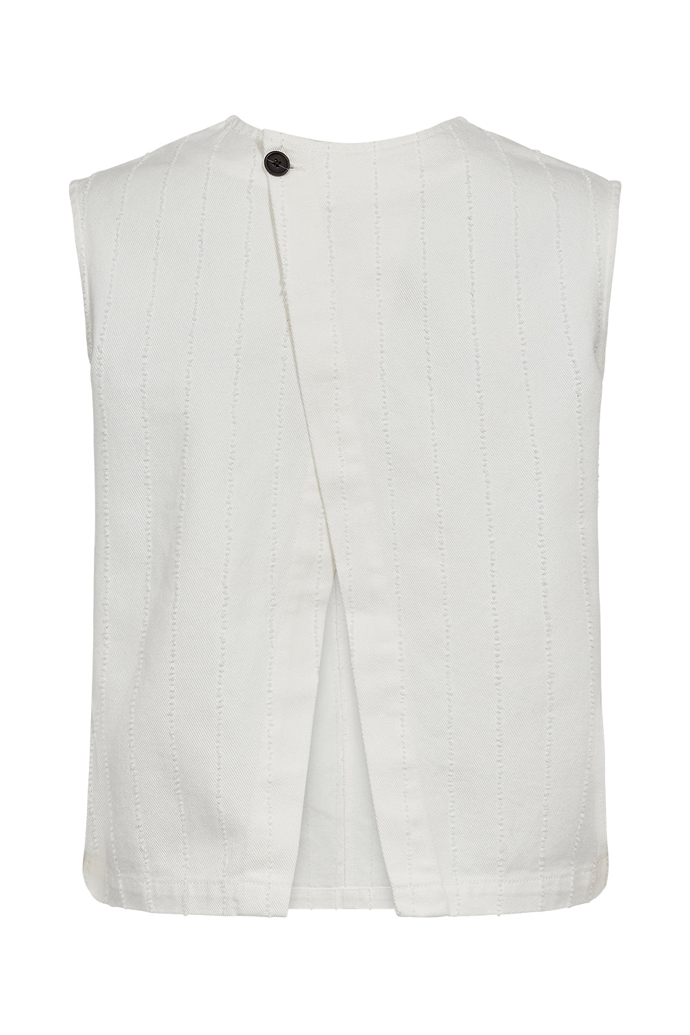 achterkant van de top met cross-back detail en knoopsluiting