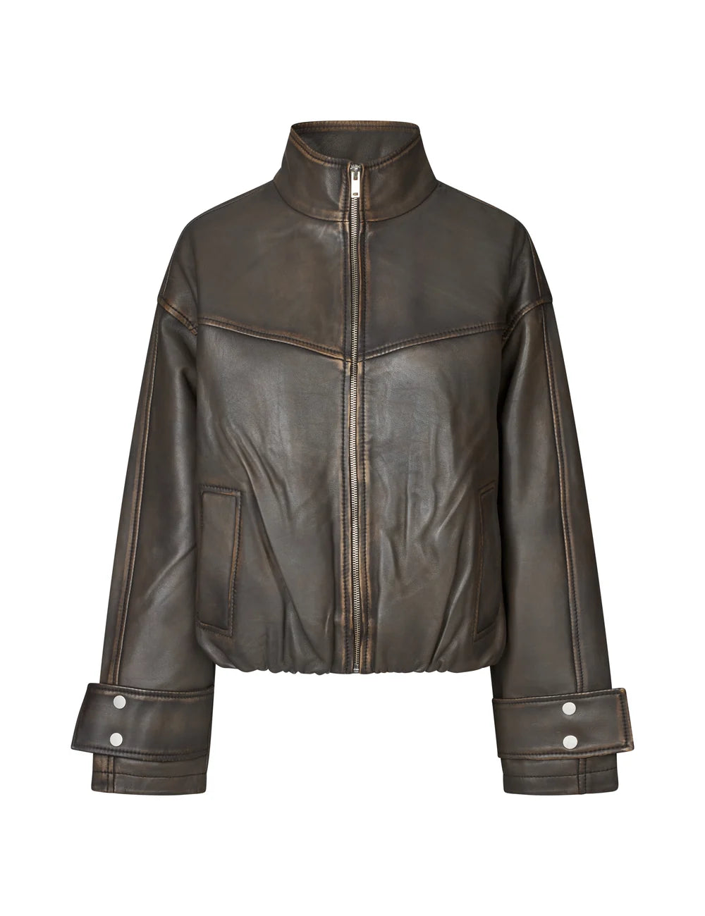 flatlay van het leren jack met verwassen look, voorzijde