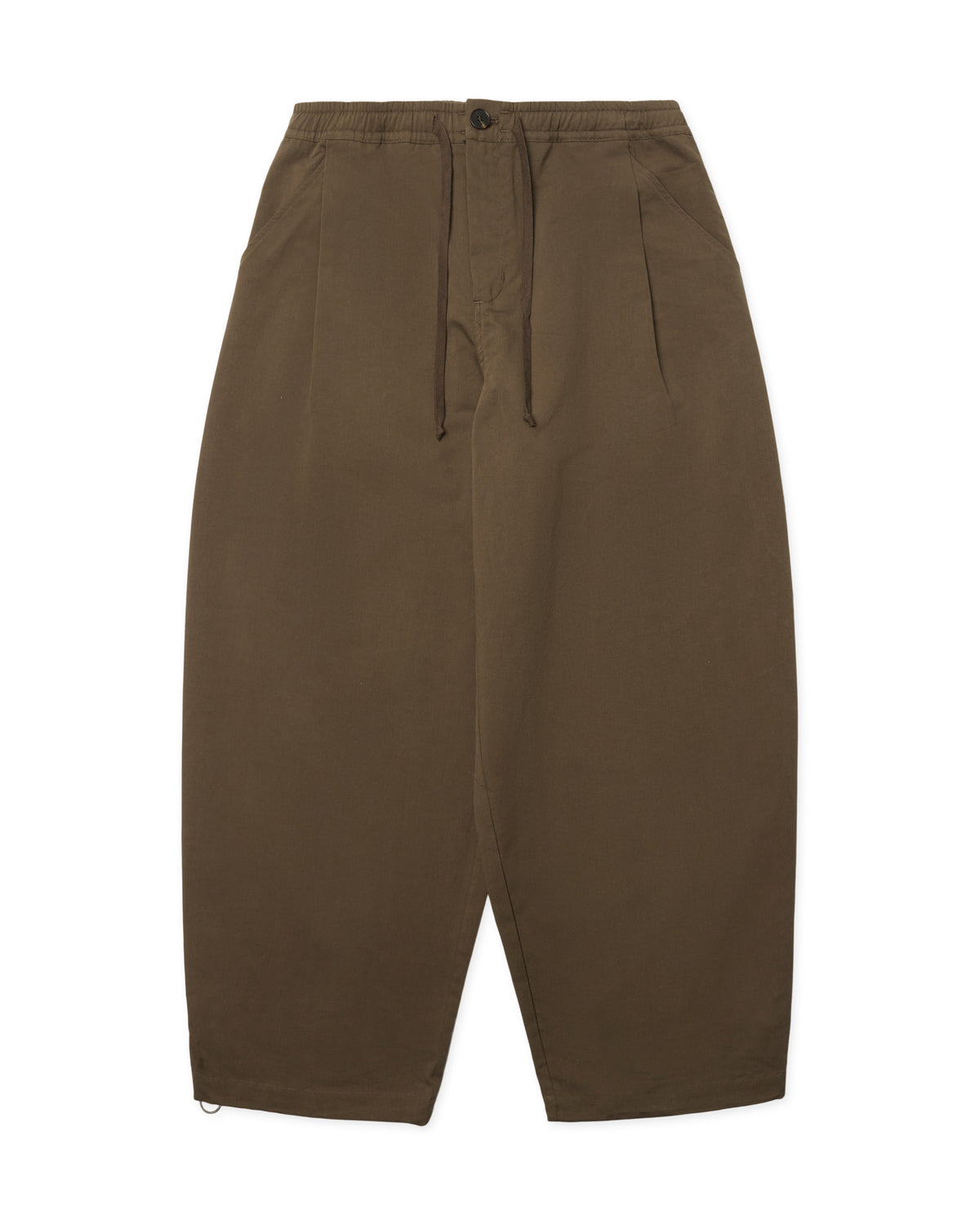 woodbird gaia pants brown, flatlay voorkant met elastische taille en koord