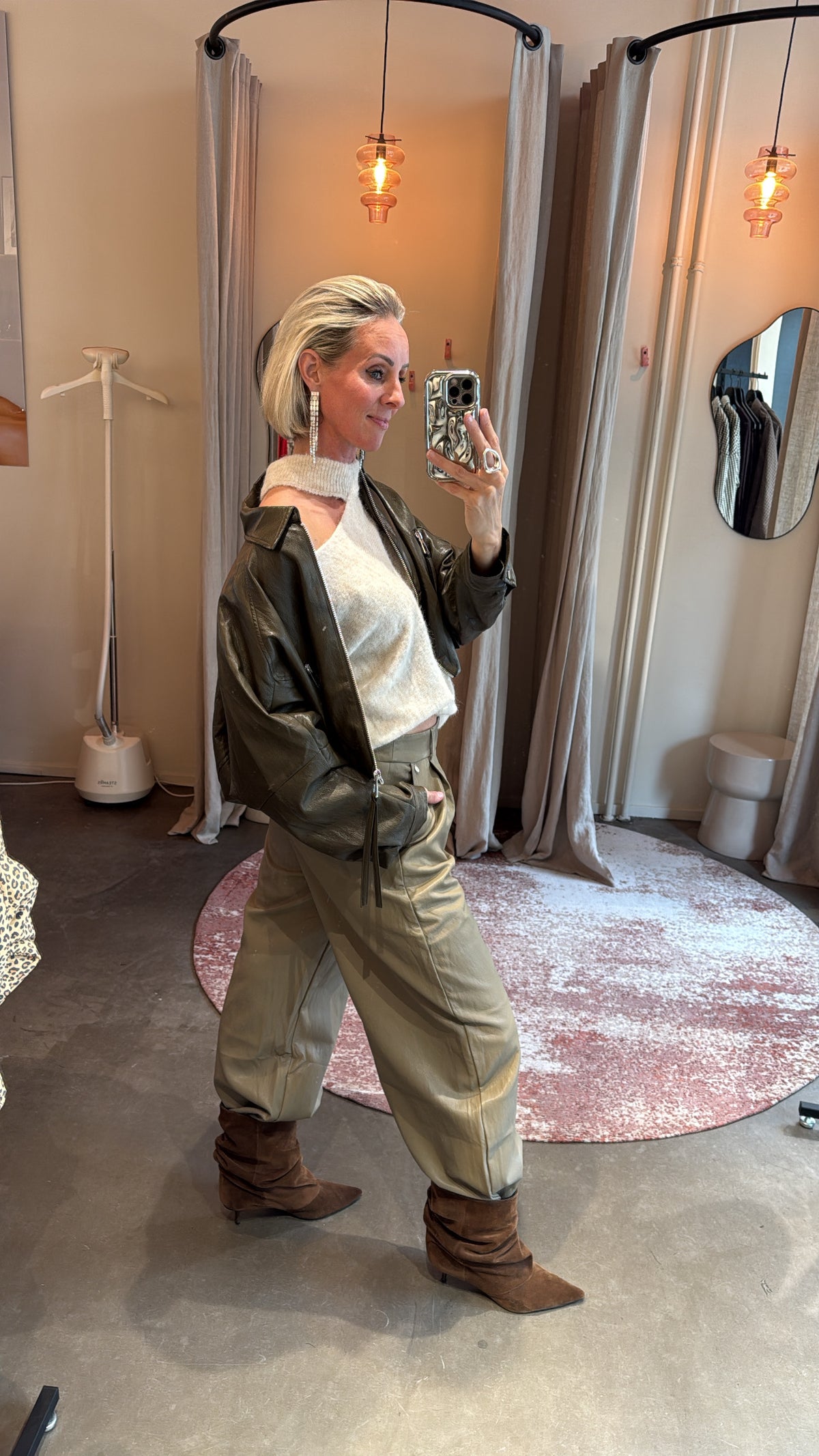 Vegan leather balloon trousers green