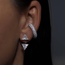 Billion Avenue - Triangle diamond jacket stud earrings silver