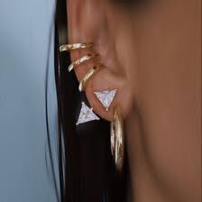Billion Avenue - Triangle diamond jacket stud earrings gold